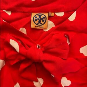 Silk Tory Burch Red Heart Print Blouse